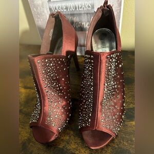 Chic Burgundy Peep-Toe Heels with Rhinestones by Jennifer Lopez
